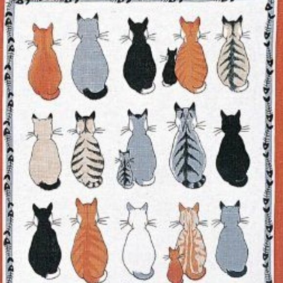 New Ulster Weavers Cats Galore Linen Tea Towel Set w/Fish Bone Decorative Border - Picture 4 of 11